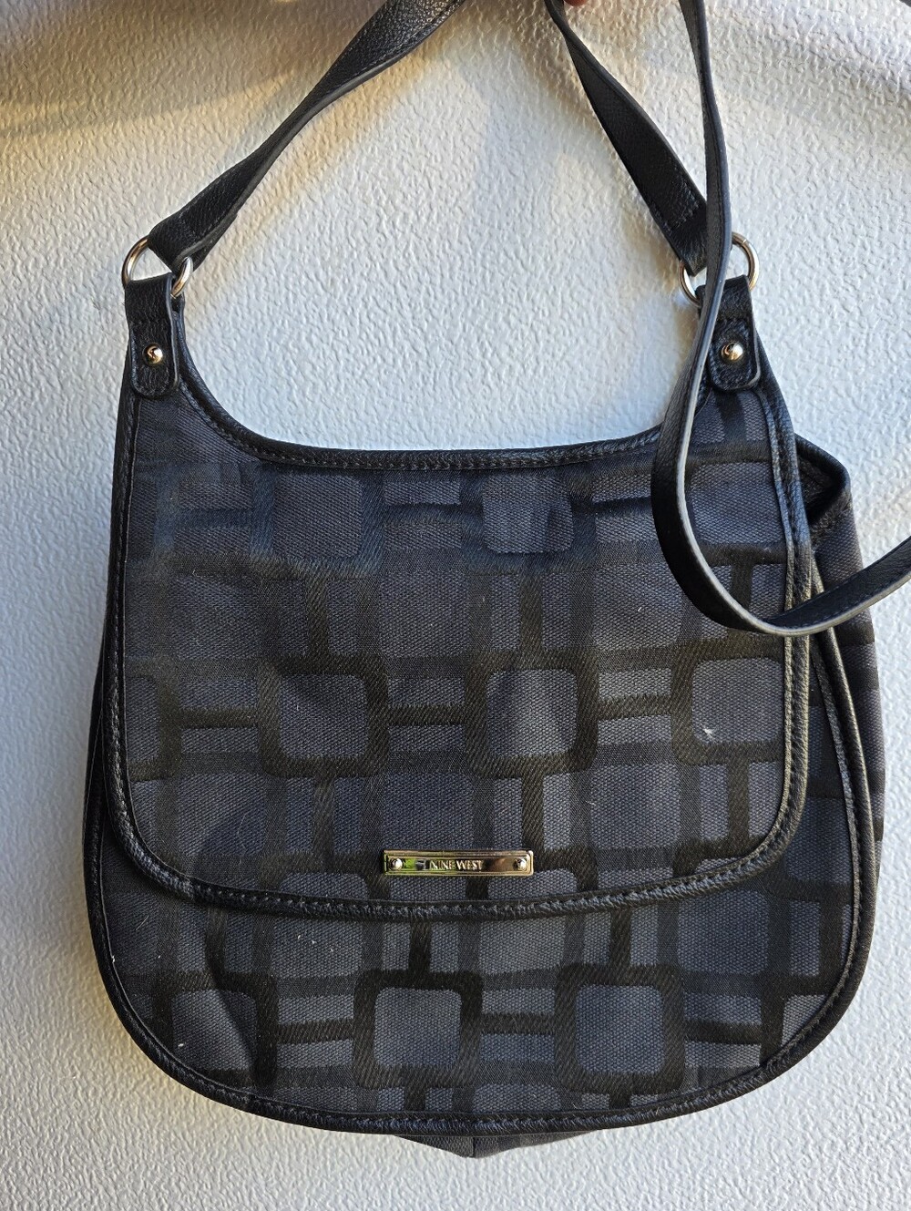 90s Y2K Nine West Black Patterned Shoulder Messenger Crossbody Bag Minimalist